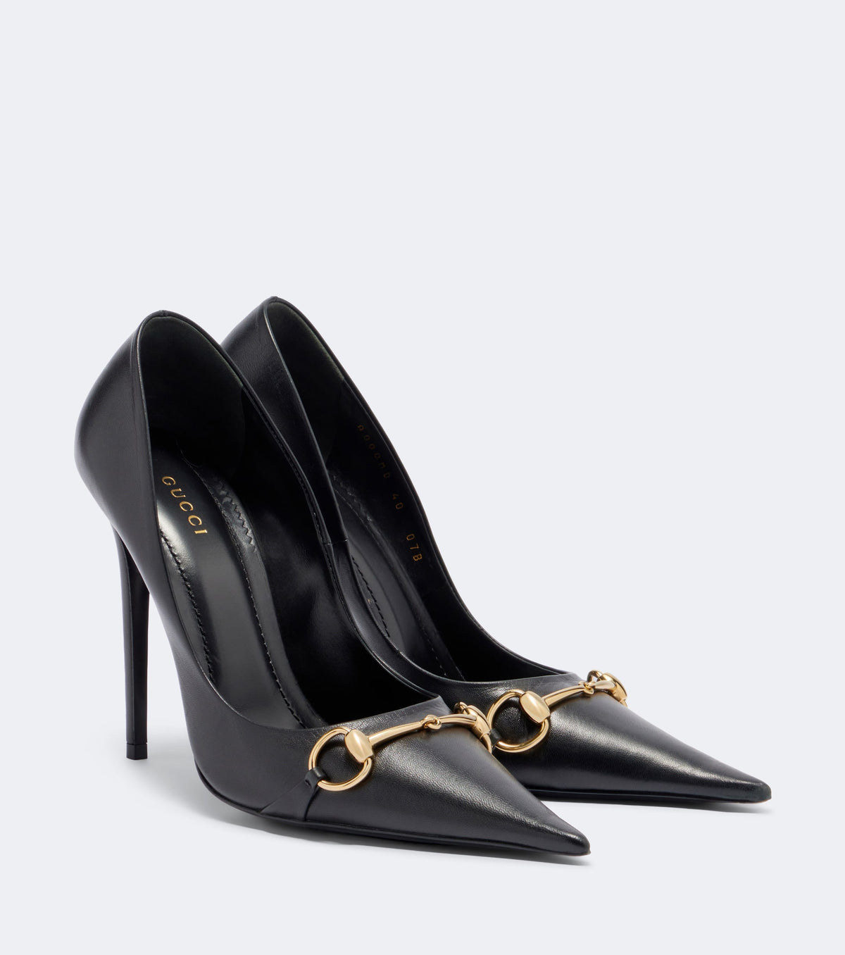 حذاء بكعب Horsebit من Gucci، جلد نابا أسود