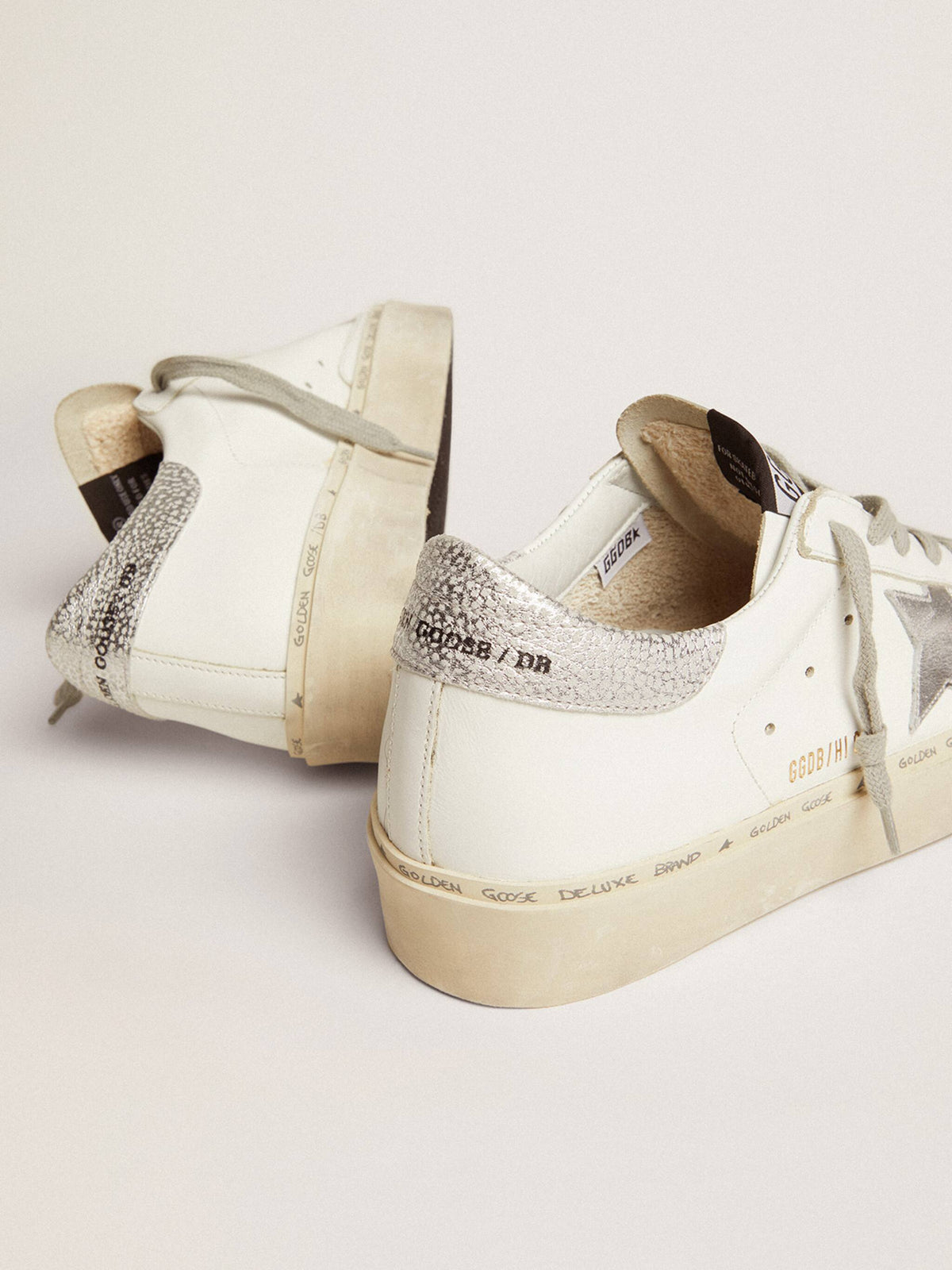 حذاء رياضي Hi Star من Golden Goose، جلد أبيض وفضي