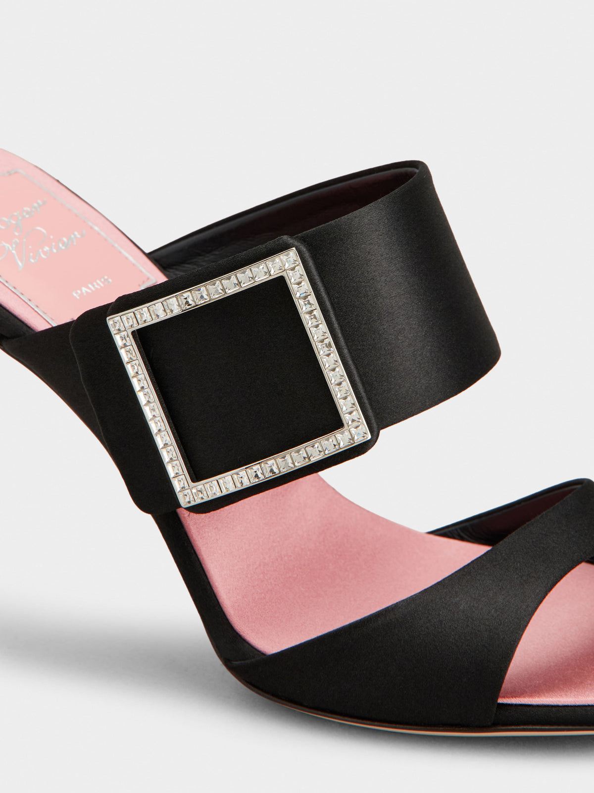 Roger Vivier Crystal Buckle Satin Pumps, Black