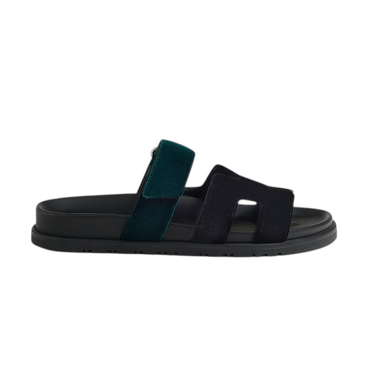 HERMES CHYPRE SANDAL- BLACK /GREEN MOUSSE