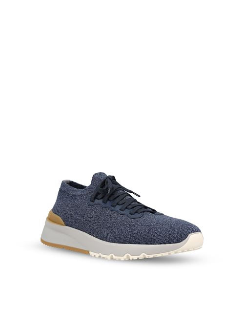 Brunello Cucinelli wool knit runners in blue — rear view | La Parisienne Qatar