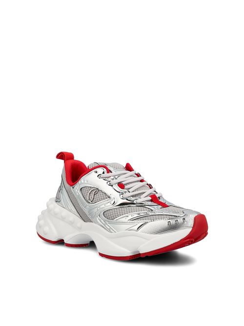 Christian Louboutin sneakers in silver laminated calf leather — rear view | La Parisienne Qatar