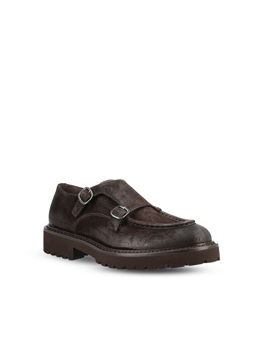 Doucal's double-buckle shoes in brown leather — rear view | La Parisienne Qatar