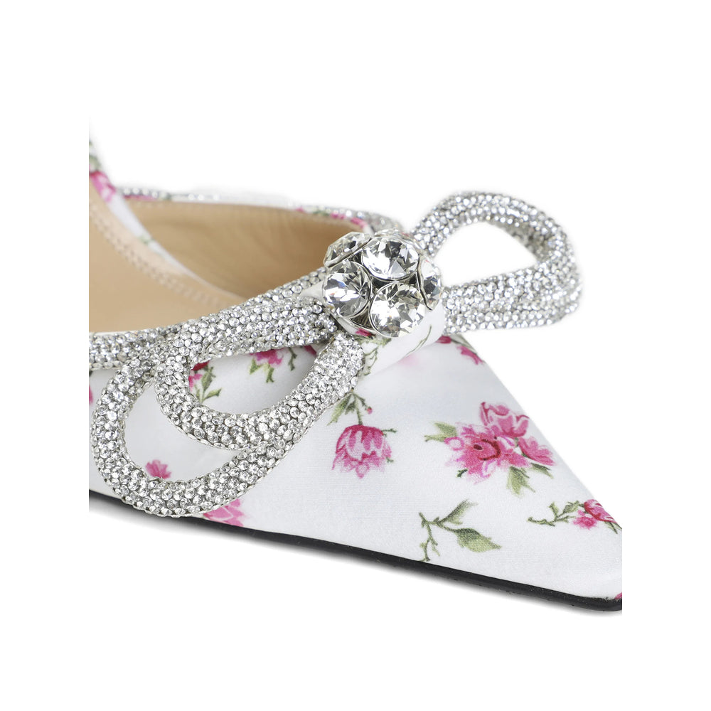 Mach & Mach high-heel satin pumps in white — rear view | La Parisienne Qatar