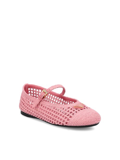 Prada crochet ballerina flats in pink — rear view | La Parisienne Qatar
