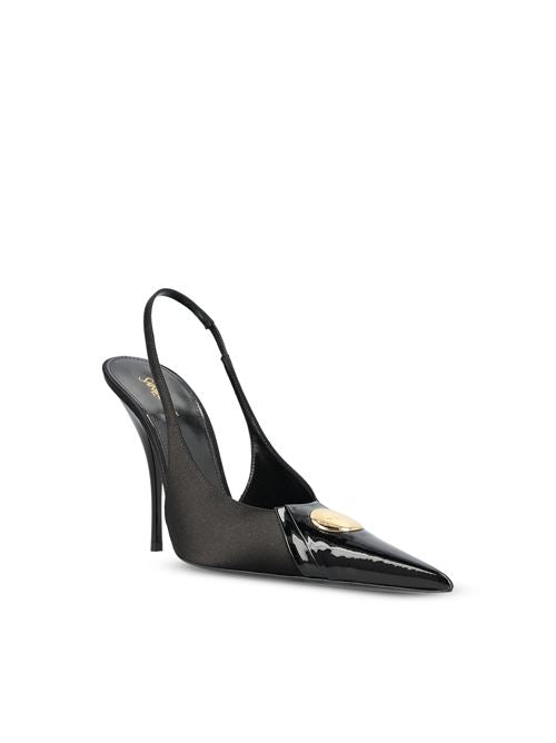 Saint Laurent Louis slingback pumps in black patent and satin — rear view | La Parisienne Qatar