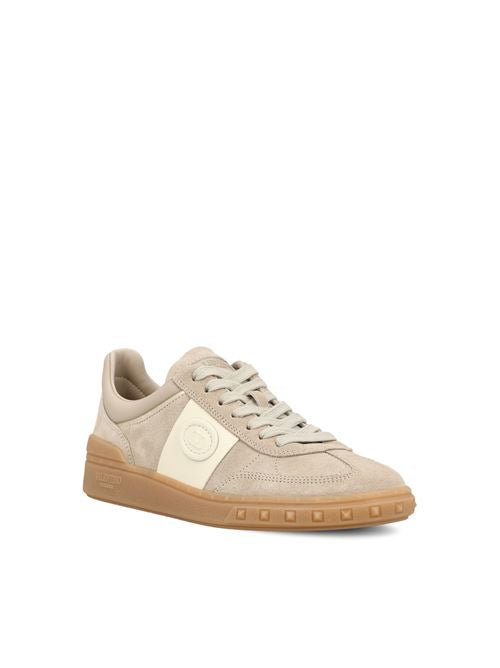 Valentino Garavani Upvillage sneakers in beige suede — rear view | La Parisienne Qatar