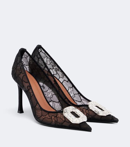 حذاء بكعب Camelia 90 من Amina Muaddi، قماش أسود