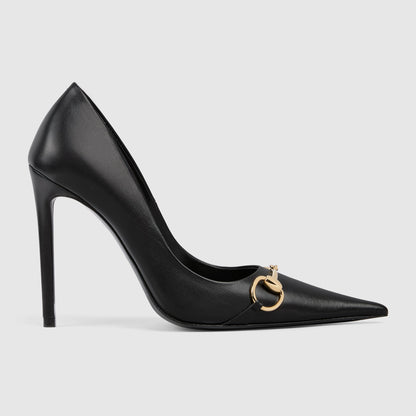 حذاء بكعب Horsebit من Gucci، جلد نابا أسود