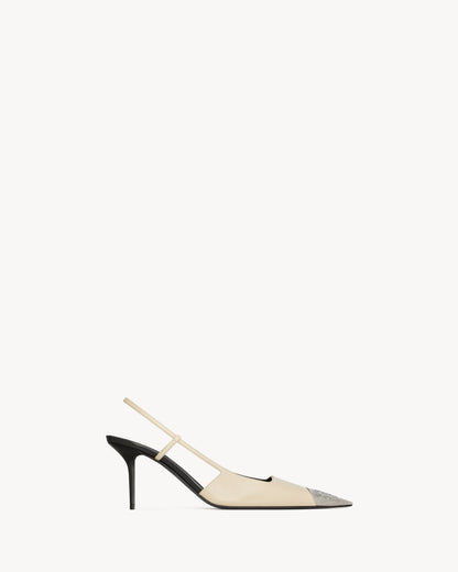 حذاء ميول من Saint Laurent، جلد حمل بلون محايد