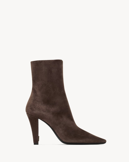 بوت كاحل Jill من Saint Laurent، جلد عجل سويدي بني