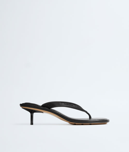 Bottega Veneta Thong Kitten Heel Sandals, Black Matte