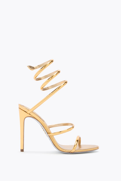 René Caovilla Snake Strap Sandals, Gold Metallic Leather