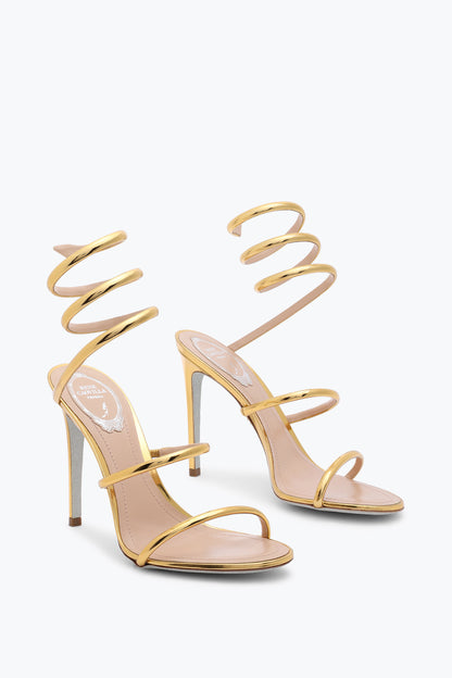 René Caovilla Snake Strap Sandals, Gold Metallic Leather