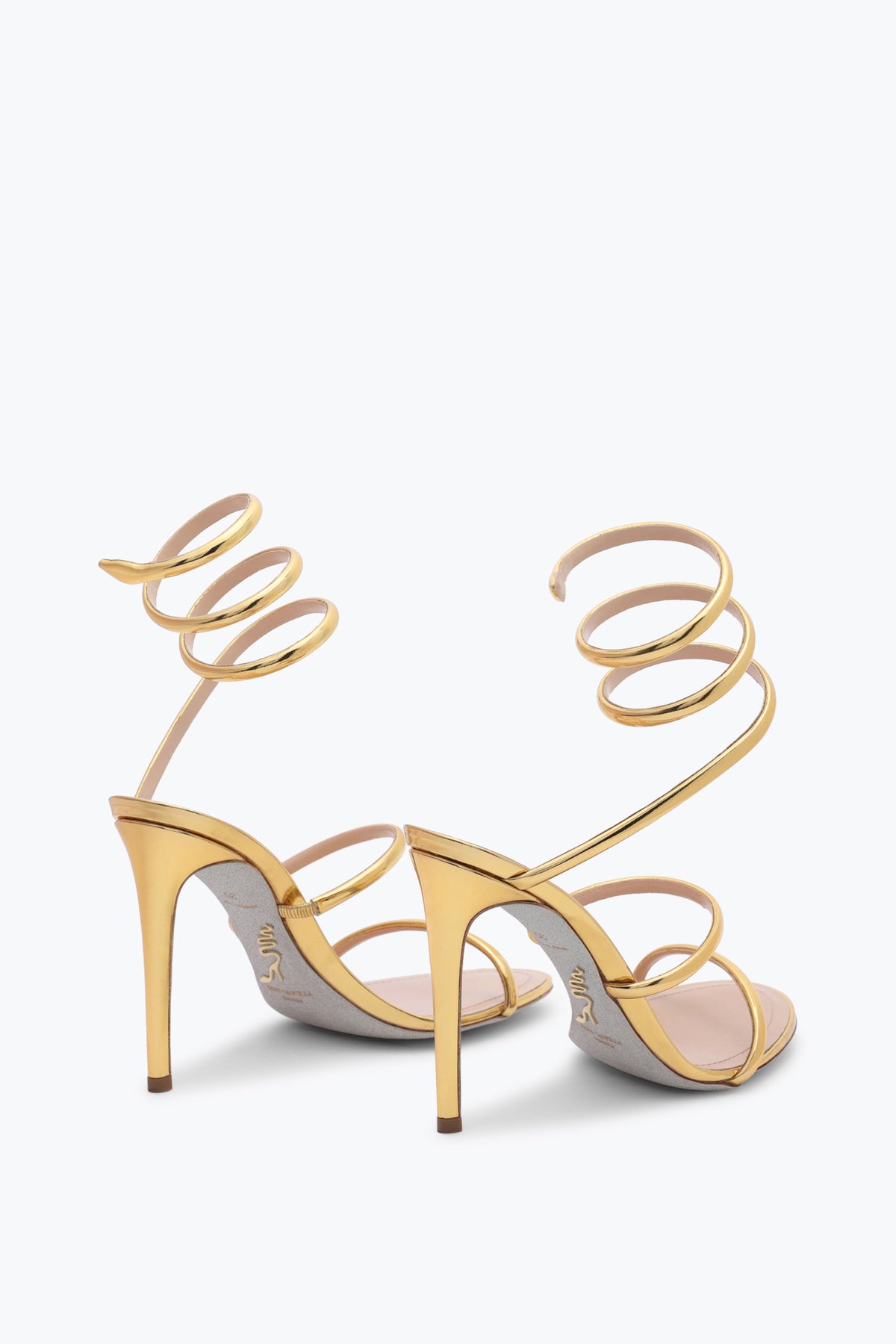 René Caovilla Snake Strap Sandals, Gold Metallic Leather