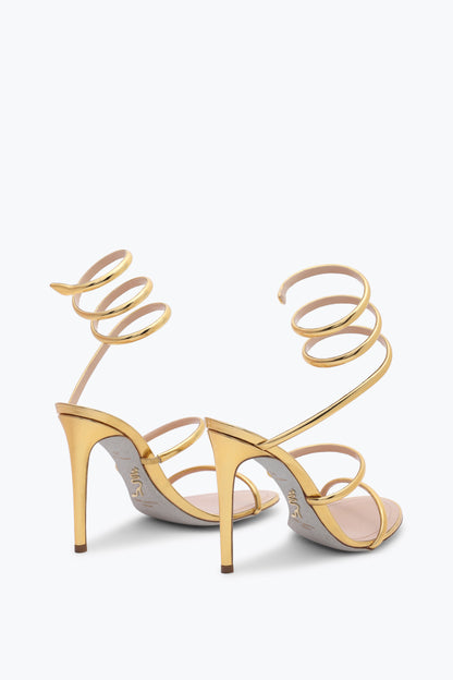 René Caovilla Snake Strap Sandals, Gold Metallic Leather
