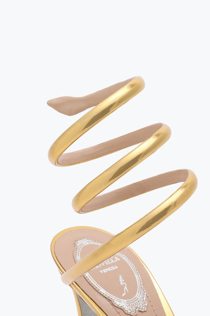 René Caovilla Snake Strap Sandals, Gold Metallic Leather