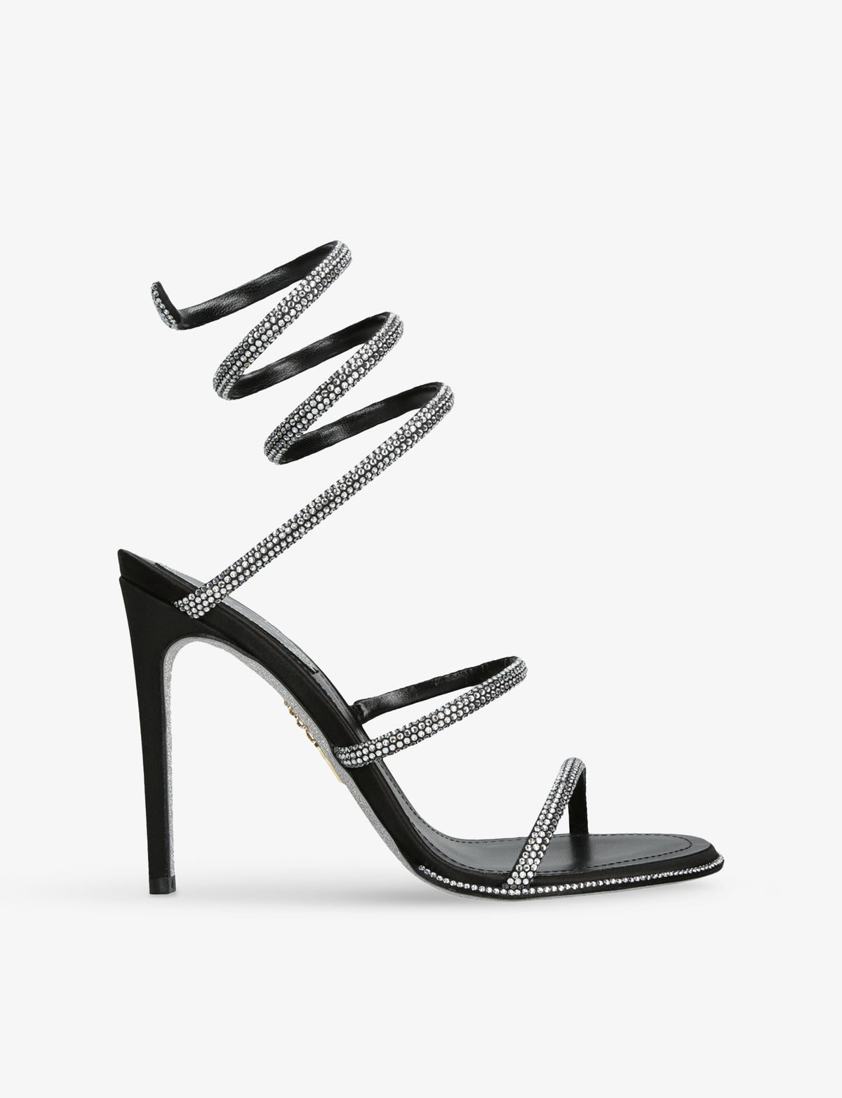 René Caovilla Crystal Snake Sandals, Black Satin
