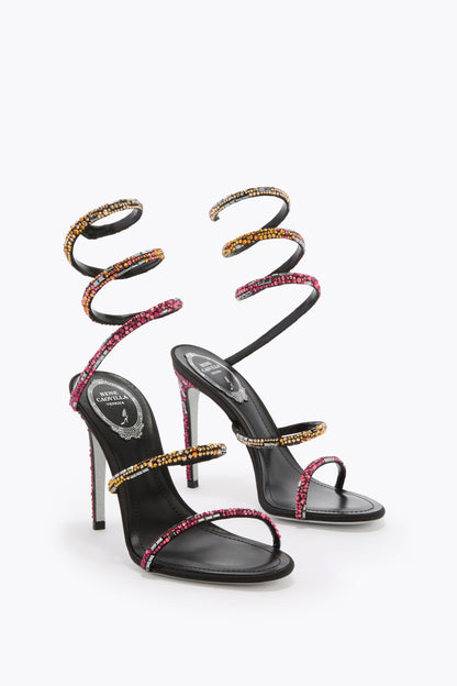 René Caovilla Crystal Spiral Sandals, Multicolour