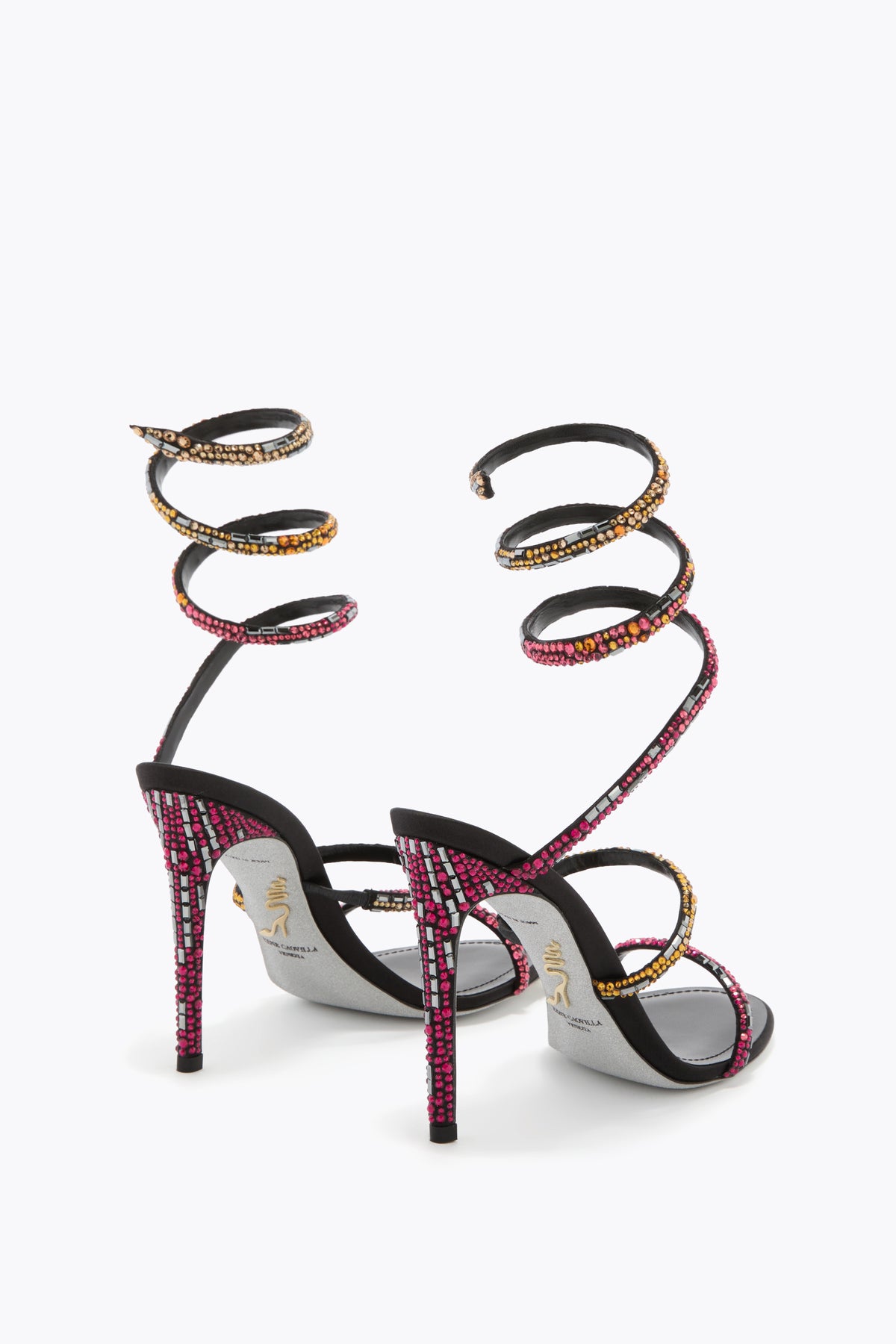 René Caovilla Crystal Spiral Sandals, Multicolour