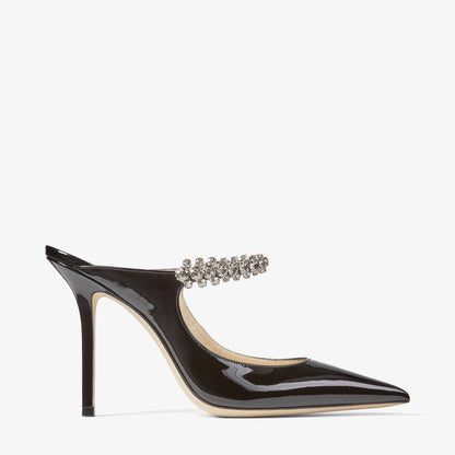 حذاء ميول Bing 100 من Jimmy Choo، جلد لامع أسود بالكريستال