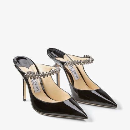حذاء ميول Bing 100 من Jimmy Choo، جلد لامع أسود بالكريستال