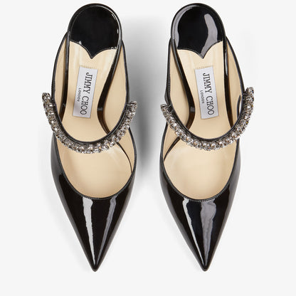 حذاء ميول Bing 100 من Jimmy Choo، جلد لامع أسود بالكريستال