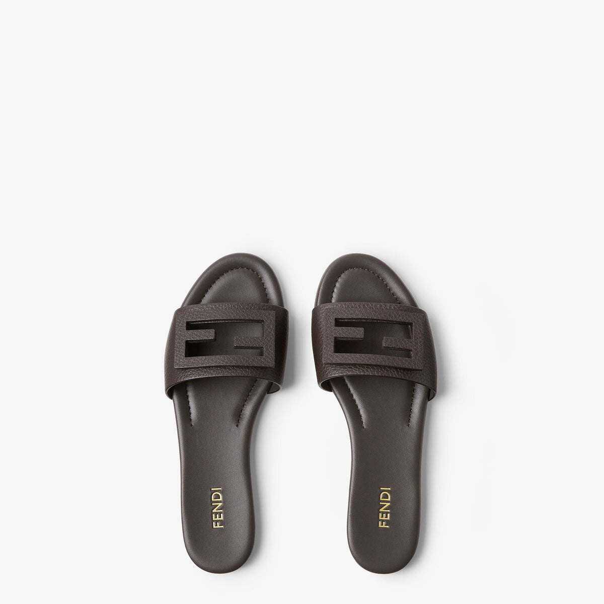 Fendi Baguette Slide Sandal, Brown Leather