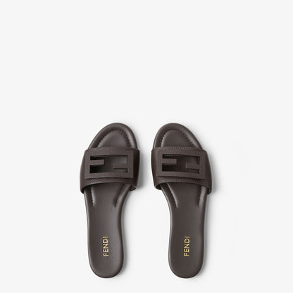 Fendi Baguette Slide Sandal, Brown Leather