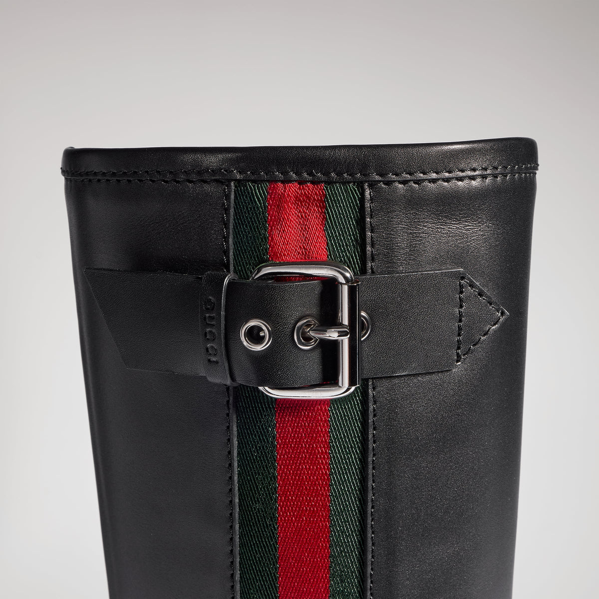 بوت بايكر Web طويل حتى الركبة من Gucci، جلد أسود