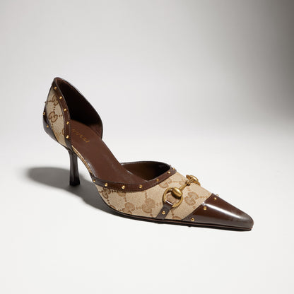 حذاء بكعب Boulevard من Gucci، قماش GG بيج وبني