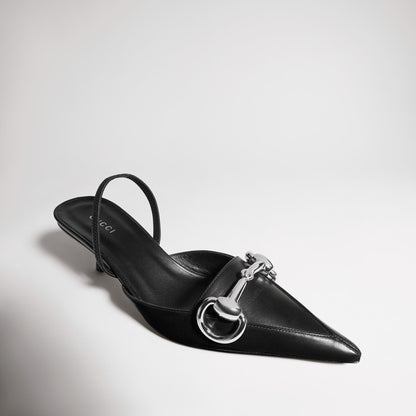 حذاء بكعب Boulevard بحزام خلفي من Gucci، جلد أسود