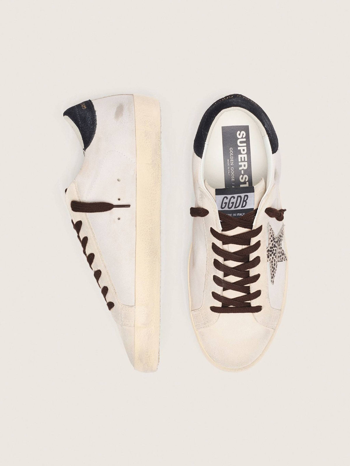 حذاء رياضي Super-Star من Golden Goose، جلد أبيض وأسود