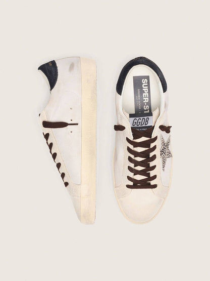 حذاء رياضي Super-Star من Golden Goose، جلد أبيض وأسود