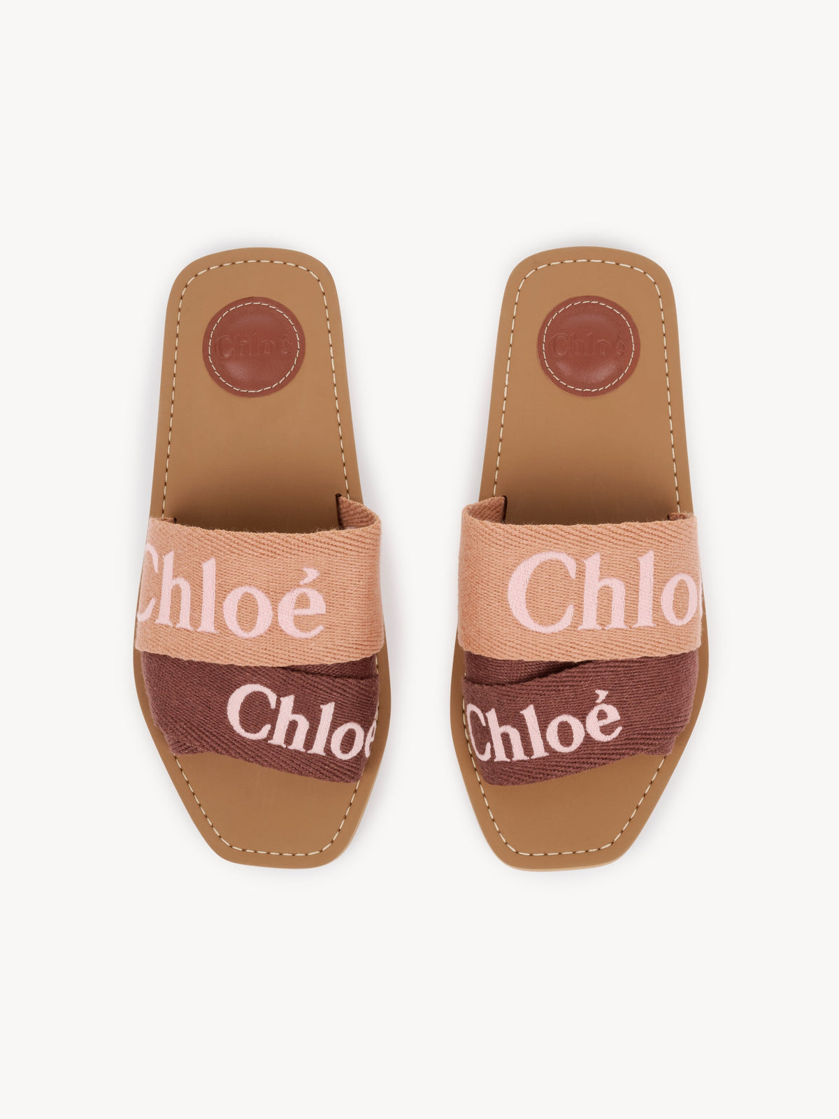 خف بشريط الشعار من Chloé، كتان بني ووردي