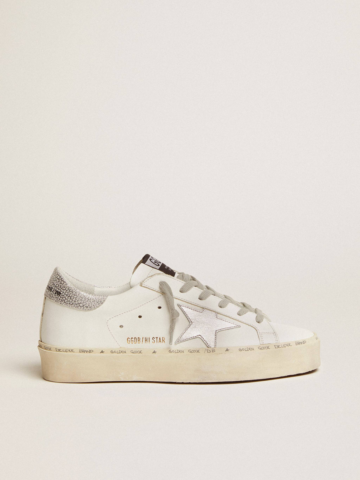 حذاء رياضي Hi Star من Golden Goose، جلد أبيض وفضي