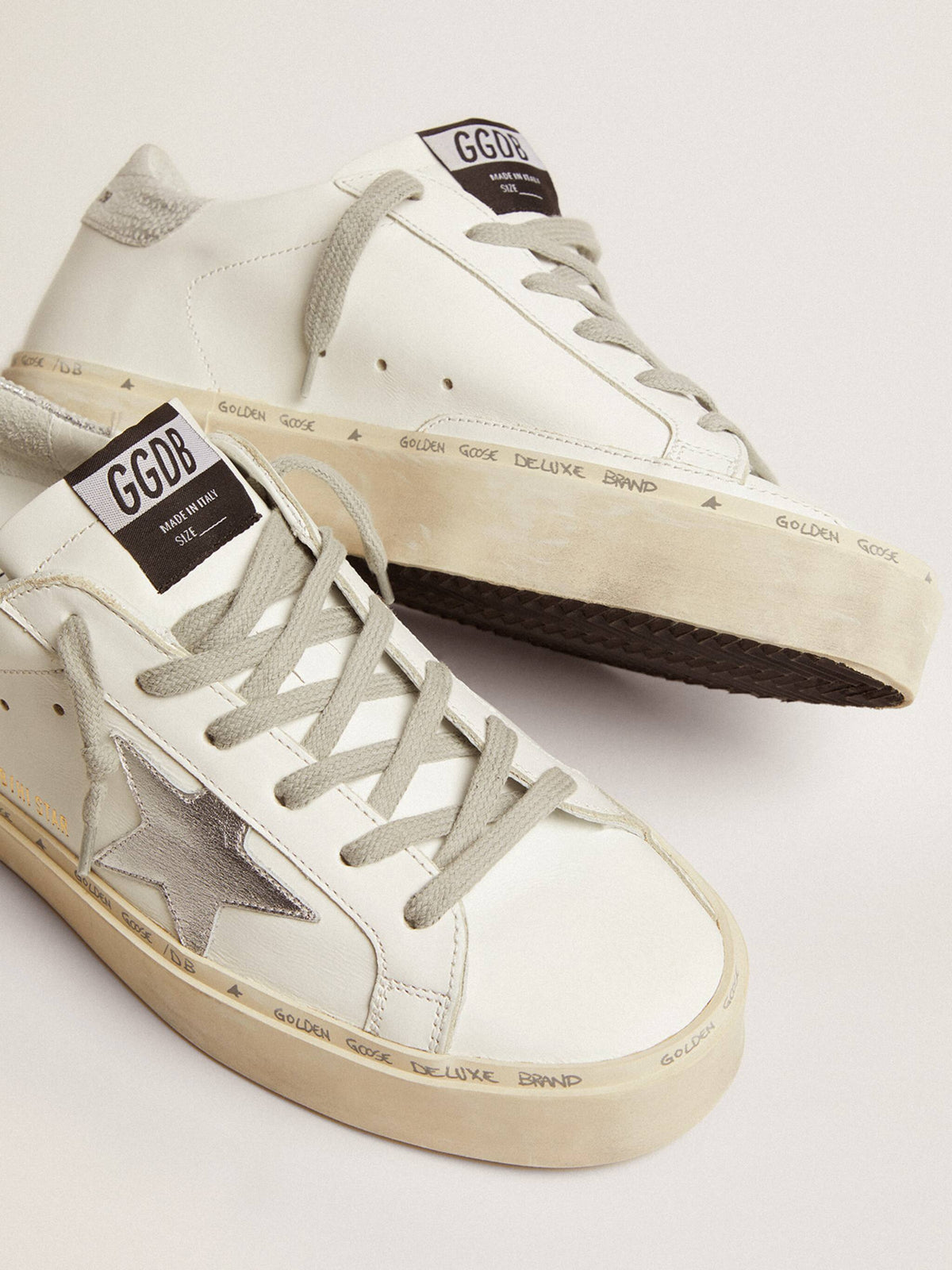 حذاء رياضي Hi Star من Golden Goose، جلد أبيض وفضي