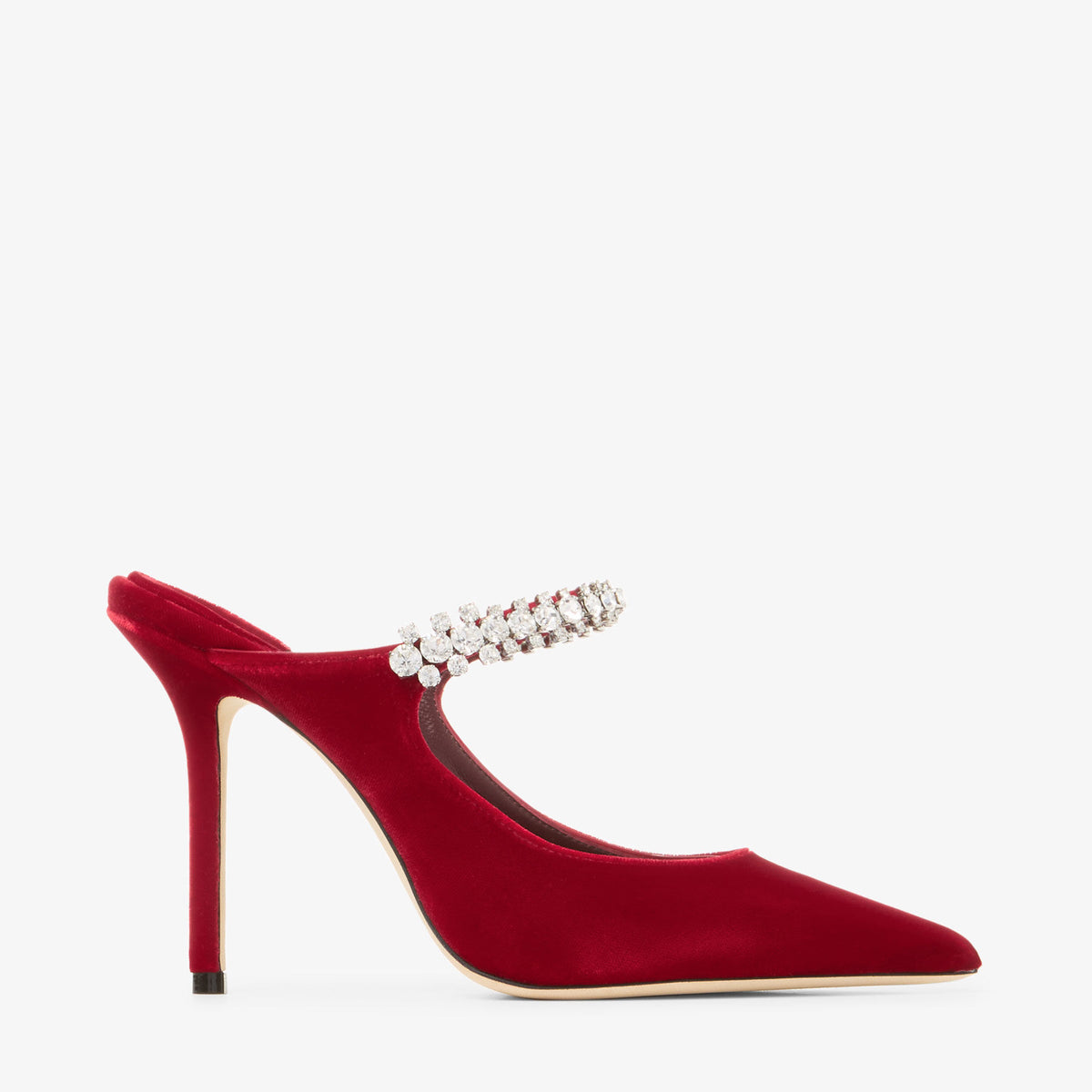 قبقاب Bing 100 من Jimmy Choo، مخمل أحمر ياقوتي