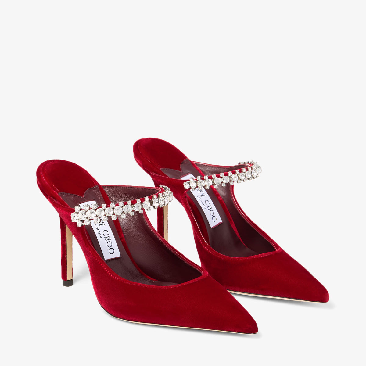 قبقاب Bing 100 من Jimmy Choo، مخمل أحمر ياقوتي