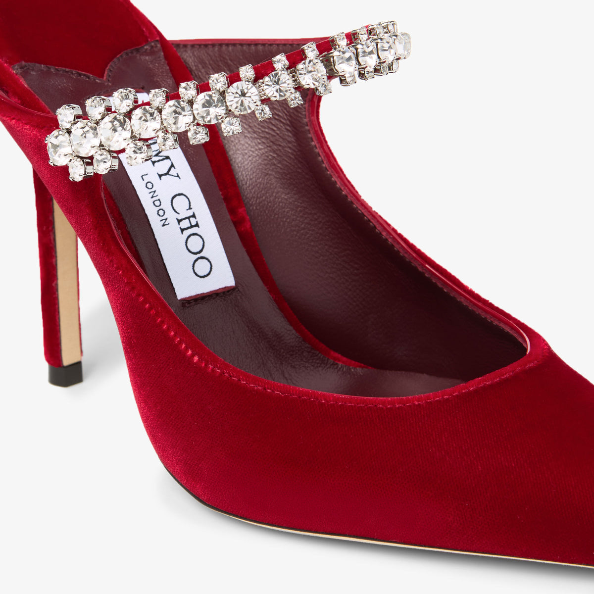 قبقاب Bing 100 من Jimmy Choo، مخمل أحمر ياقوتي