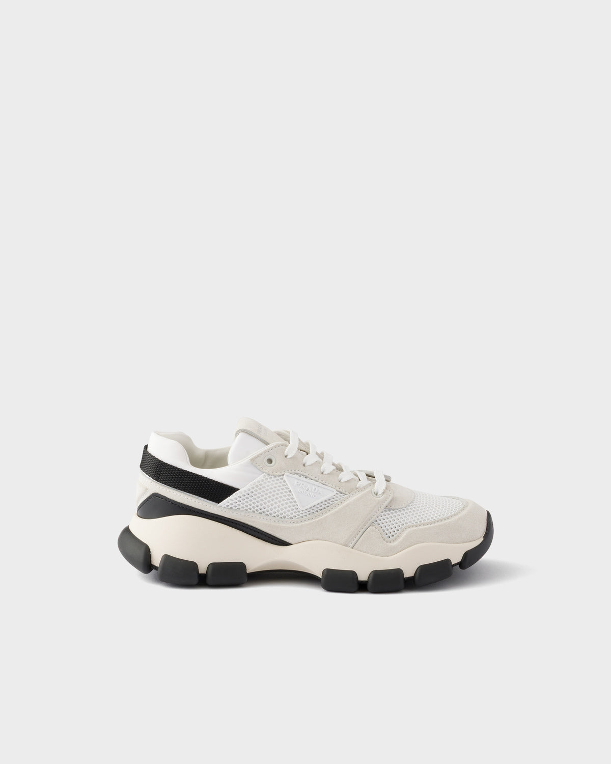 Prada Technical Mesh & Suede Sneakers, Black & White