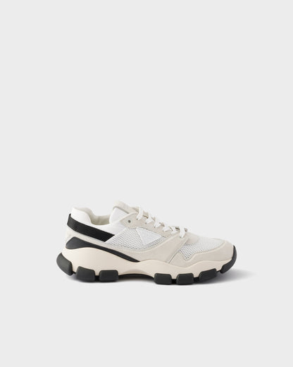 Prada Technical Mesh & Suede Sneakers, Black & White