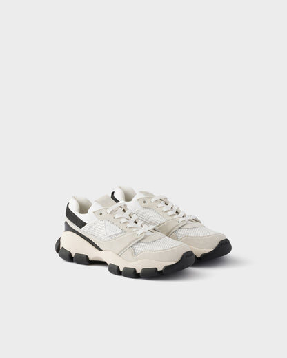 Prada Technical Mesh & Suede Sneakers, Black & White