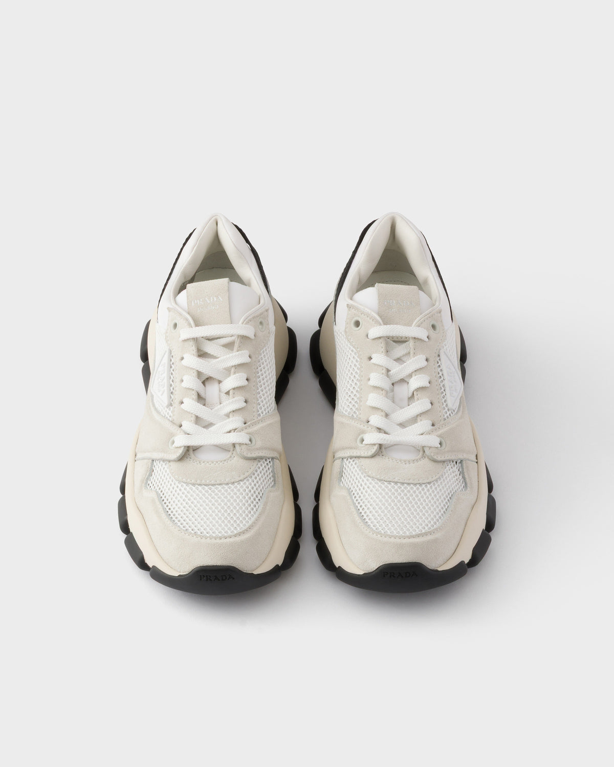 Prada Technical Mesh & Suede Sneakers, Black & White