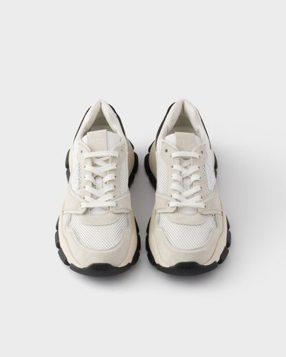 Prada Technical Mesh & Suede Sneakers, Black & White