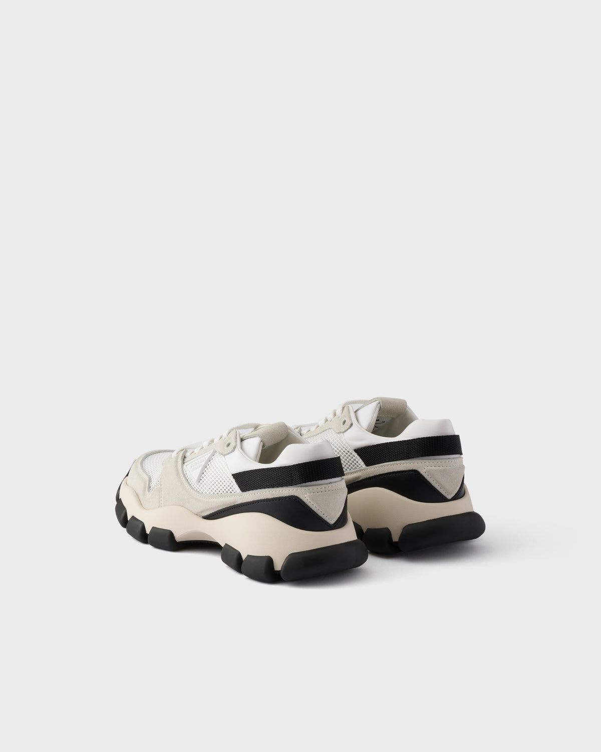 Prada Technical Mesh & Suede Sneakers, Black & White