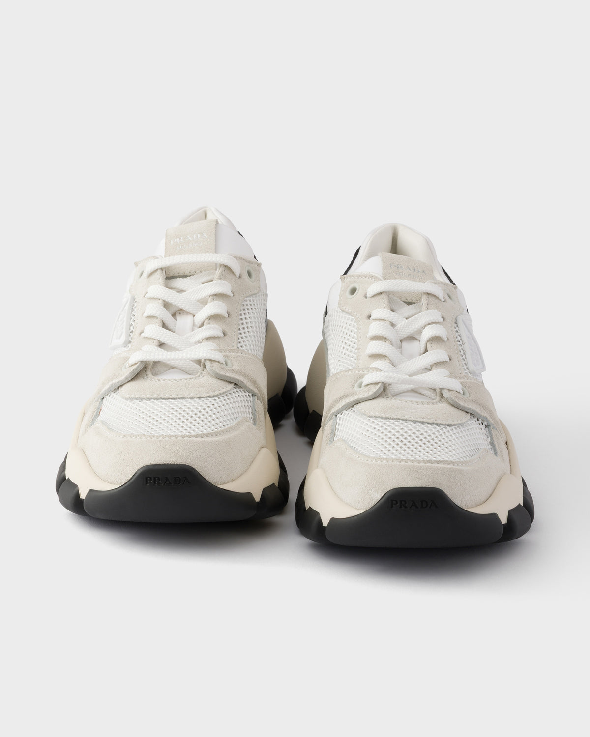 Prada Technical Mesh & Suede Sneakers, Black & White