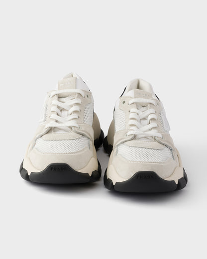 Prada Technical Mesh & Suede Sneakers, Black & White