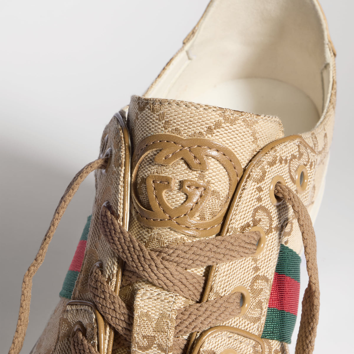 Gucci Stretch Low-Top Sneakers, Sand & Dark Brown GG Canvas