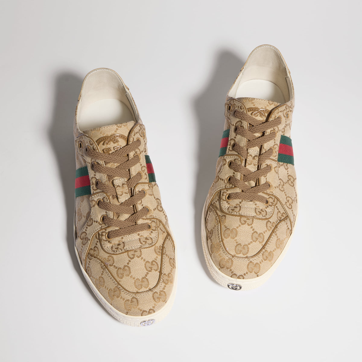 Gucci Stretch Low-Top Sneakers, Sand & Dark Brown GG Canvas